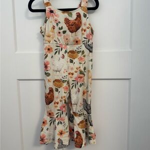 Charming Kids Romper with Floral and Chicken Print